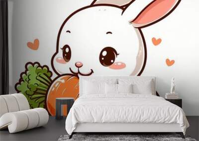 cute rabbit bite carrot cartoon vector icon illustration. animal nature icon concept isolated flat. Wall mural