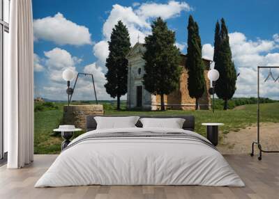 Chapel of Capella di Vitaleta in the Tuscan landscape of the Val d'Orcia Wall mural