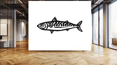 mackerel, fish, japanese woodcut style hand-drawn vector illustration Wall mural