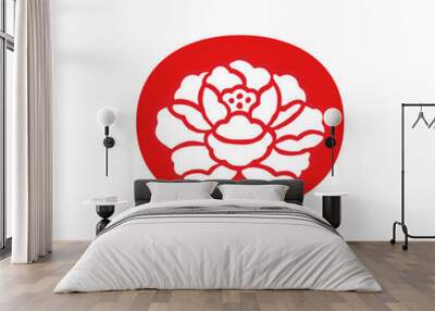 Peony flower classical Japanese family crest style vector symbol design Wall mural