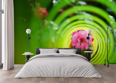 Pink flowers from the spring, children's toys. Make the color effects look strange Wall mural