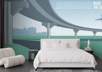 Overpass or bridge, in a city road to airport cityscape suburban or urban cool vector banner or poster illustration Wall mural