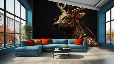 detail wooden animal statue, black background Wall mural