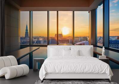 A room with a pool with a great view of the metropolis, Generative AI Wall mural