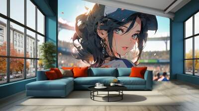 cute girl watching sports Wall mural