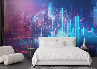 Data Analytics and Digital Graph in a Futuristic City Wall mural