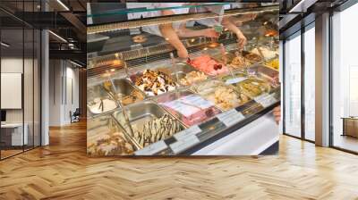 Varieties of ice cream in the gelato shop Wall mural