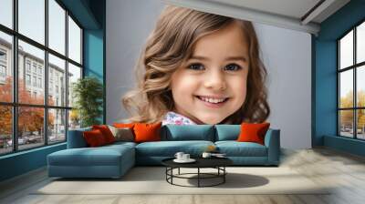 Closeup portrait of beautiful brown haired four years old girl - Created using generative AI  Wall mural