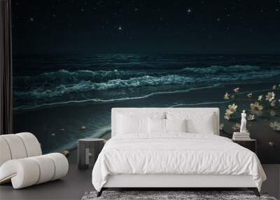 beach and sea minimalist illustration night and day Wall mural