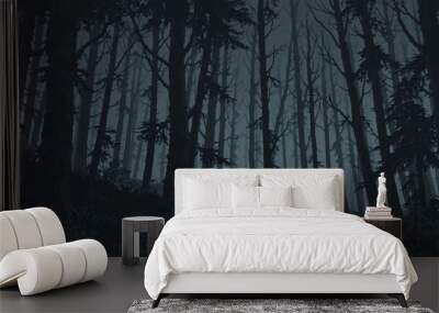 dark forest minimalist illustration eerie scary background Wall mural