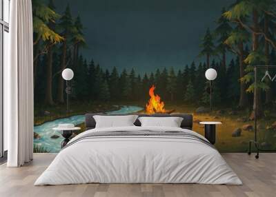 dark forest minimalist illustration eerie scary background Wall mural