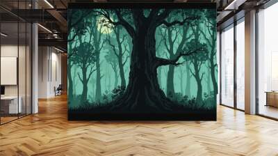 dark forest minimalist illustration eerie scary background Wall mural