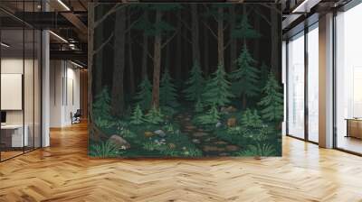 dark forest minimalist illustration eerie scary background Wall mural