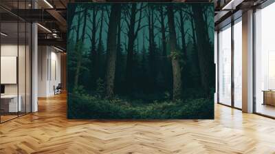 dark forest minimalist illustration eerie scary background Wall mural