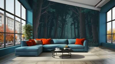 dark forest minimalist illustration eerie scary background Wall mural