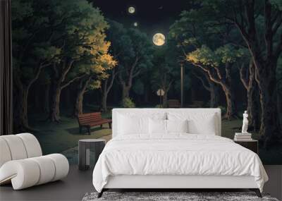 dark park minimalist illustration eerie scary background Wall mural