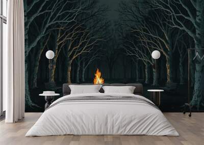 dark park minimalist illustration eerie scary background Wall mural