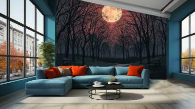 dark park minimalist illustration eerie scary background Wall mural