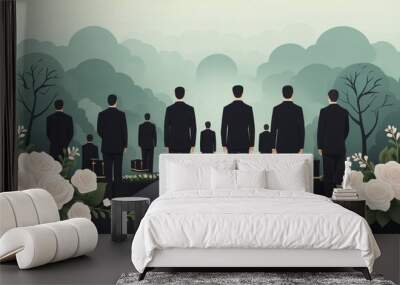 funeral with casket and flower illustration background Wall mural