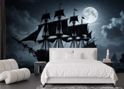 ghost ship in the night sea Wall mural