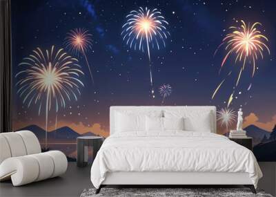 Happy new year eve Elegant fireworks illustration background  Wall mural