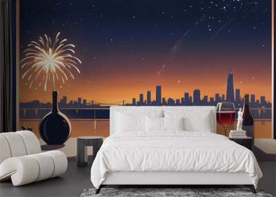 Happy new year eve Elegant fireworks illustration background  Wall mural