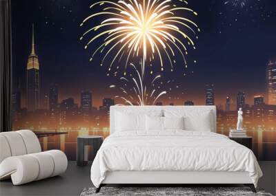 Happy new year eve Elegant fireworks illustration background  Wall mural