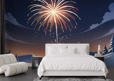 Happy new year eve Elegant fireworks illustration background  Wall mural