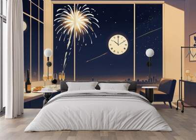 Happy new year eve Elegant fireworks illustration background  Wall mural