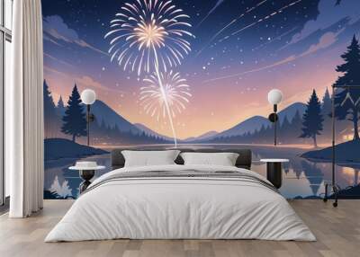 Happy new year eve Elegant fireworks illustration background  Wall mural