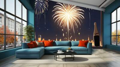 Happy new year eve Elegant fireworks illustration background  Wall mural