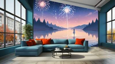 Happy new year eve Elegant fireworks illustration background  Wall mural