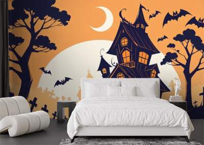 illustration of a Halloween night with moon and pumpkin background Wall mural