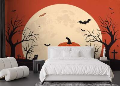 illustration of a Halloween night with moon and pumpkin background Wall mural