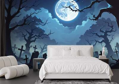 illustration of a Halloween night with moon and pumpkin background Wall mural