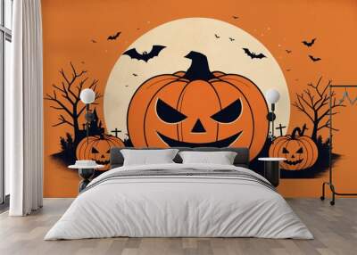 illustration of a Halloween night with moon and pumpkin background Wall mural