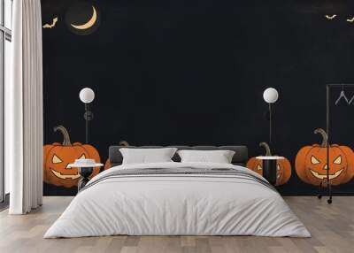 illustration of a Halloween night with moon and pumpkin background Wall mural