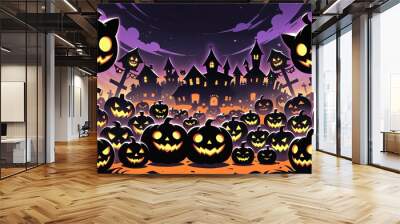 illustration of a Halloween night with moon and pumpkin background Wall mural