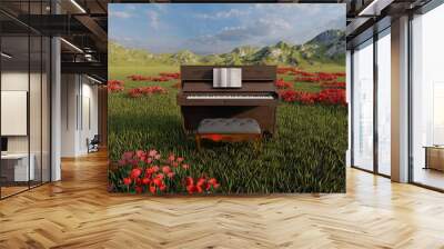 piano with nature background 3d render Wall mural