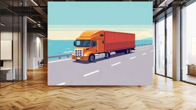 transport truck illustration minimalist and pixelated Wall mural