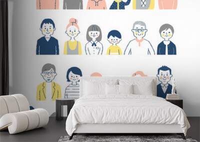 faces of 4 sets of 3 generation family Wall mural