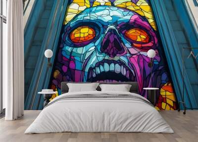 Colorful Stained Glass Window with Skull Design Wall mural