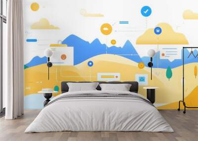 Customer feedback journey mapping flat design front view cute business strategy theme animation Triadic Color Scheme  Wall mural