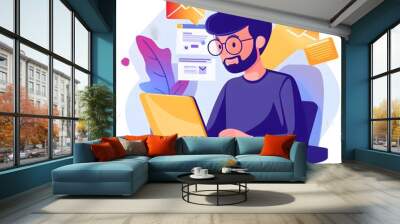 Man Working On Laptop With Email Notifications Wall mural