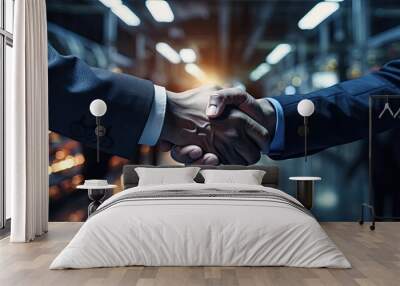 A handshake between a human and a robot - Collaboration between humans and AI for business success.  Wall mural