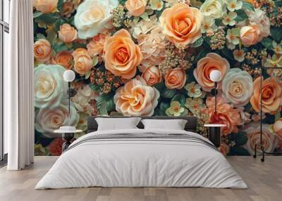 artificial flowers wall for background in vintage style  Wall mural