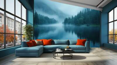 Aurora Borealis Illuminating the Mountain Forest Wall mural