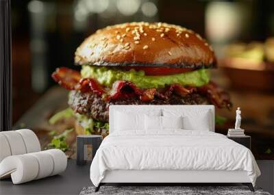 Bacon Avocado Gourmet Burger: Deliciously Topped and Ready to Devour Wall mural