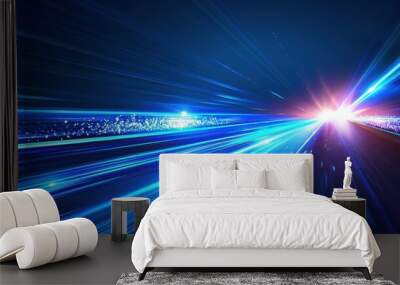 Blue Speed Motion Vector Background with Futuristic Light Ray Stripe Line - Ideal for Wallpaper or Banner Design Wall mural