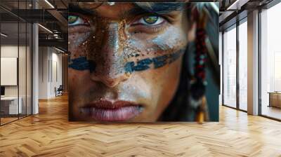 Bold Tribal Male Portrait with Striking Makeup Wall mural